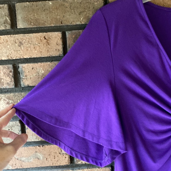 Eci New York Women’s size XL Purple Beaded Short Sleeve Blouse - Picture 4 of 8